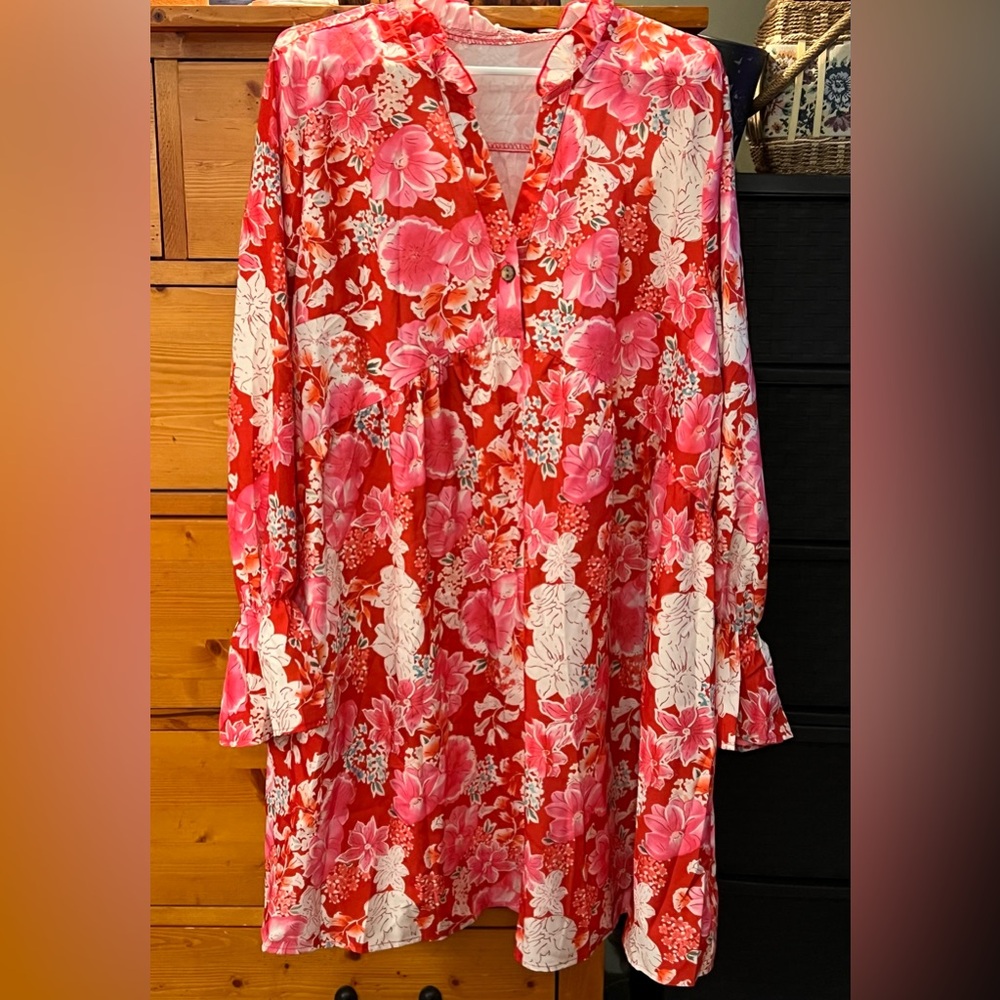 SHEIN Floral Midi Dress - Red and Pink Boho